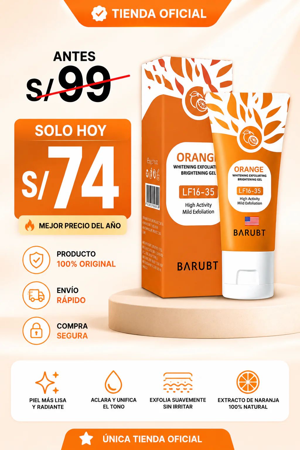 🍊 Orange Enzyme Exfoliante Gel – Renueva tu piel naturalmente