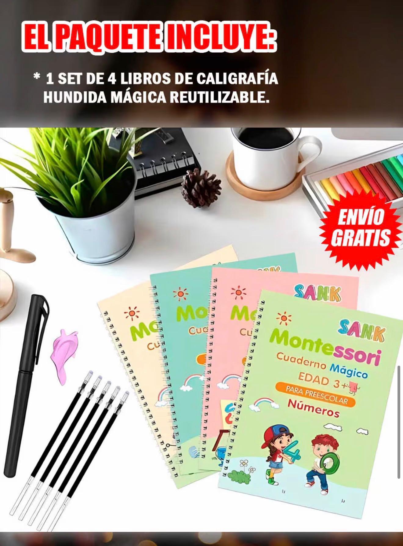 📚✨ Pack Educativo: 4 Cuadernos de Caligrafía Reutilizable (Caja de Regalo)